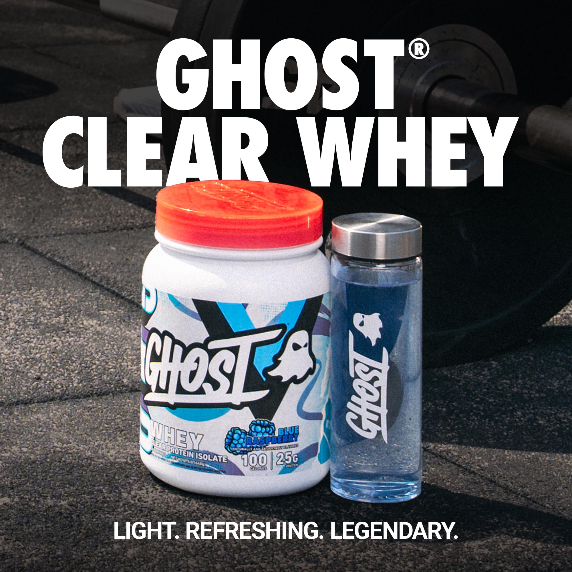 Close-up de polvo GHOST Clear Whey mostrando textura fina y fácil mezcla