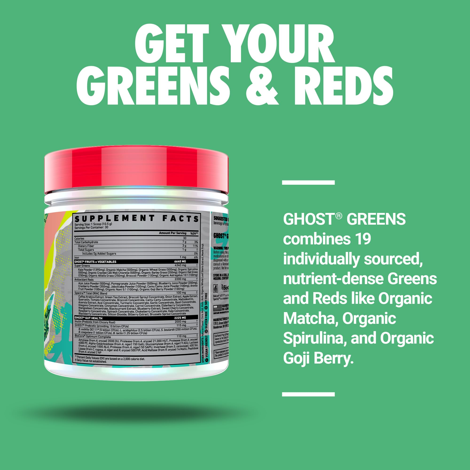 GHOST etiqueta transparente con lista de ingredientes y dosis claras