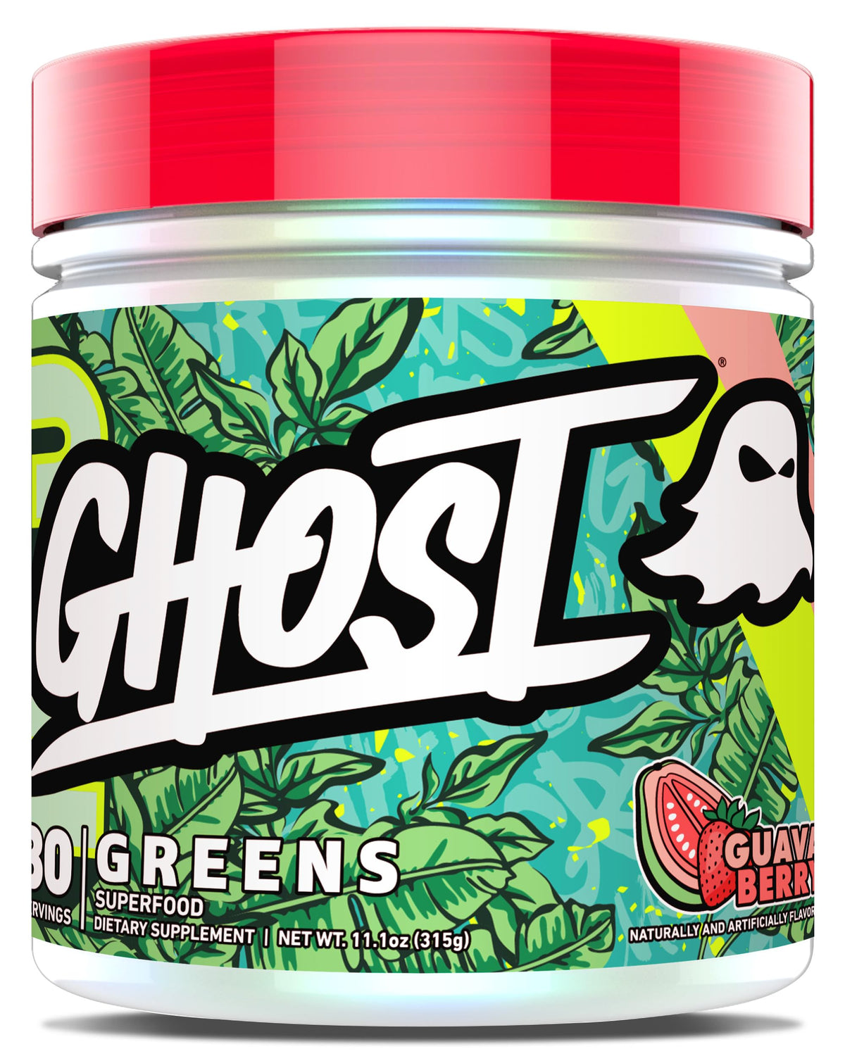 GHOST envase frontal Guava Berry mostrando diseño y cantidad de servicios