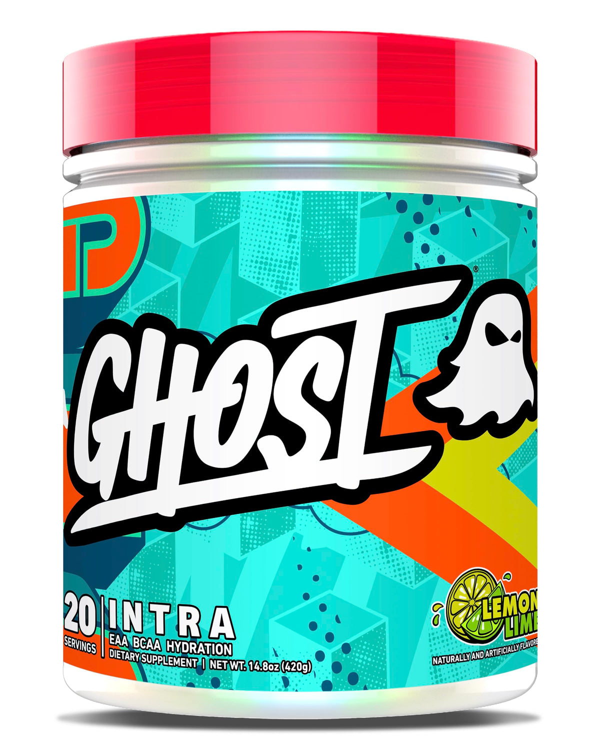 GHOST envase frontal con sabor limón lima y beneficios energéticos