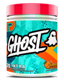 GHOST envase frontal naranja con detalle de sabor y beneficios visibles
