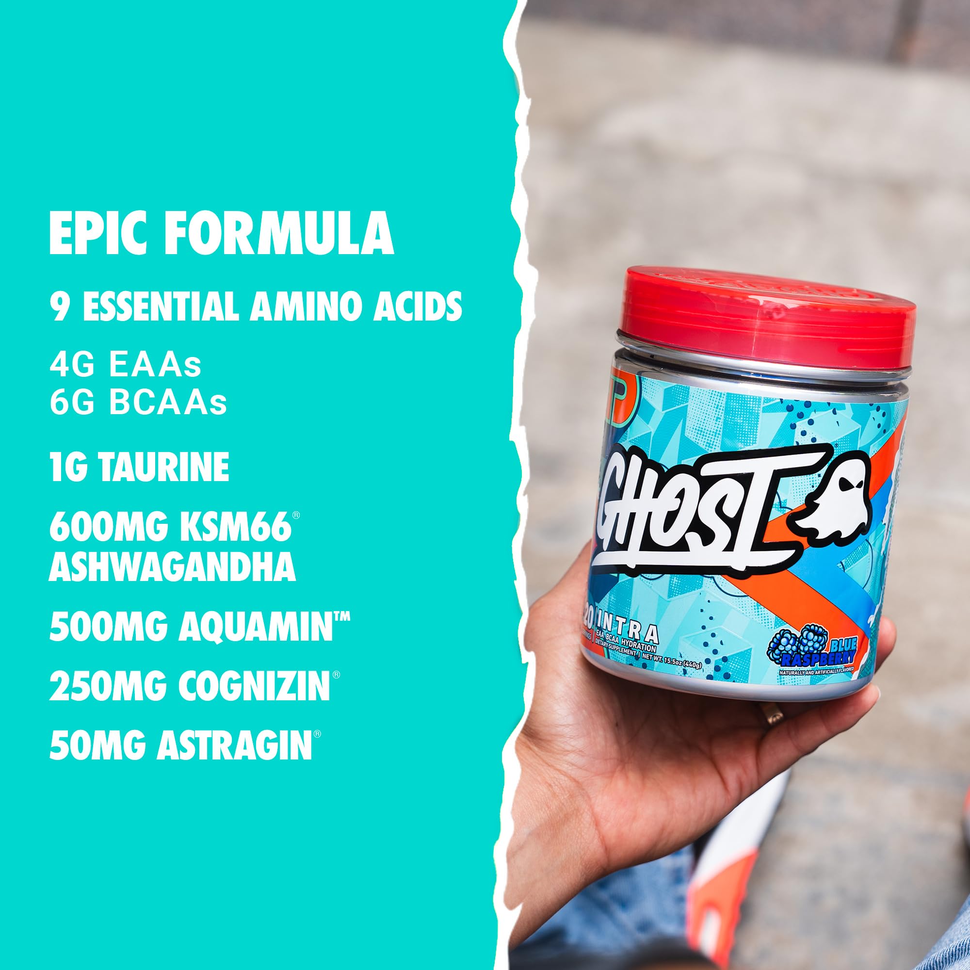 Polvo GHOST Intra textura cercana mostrando mezcla fina y solubilidad fácil