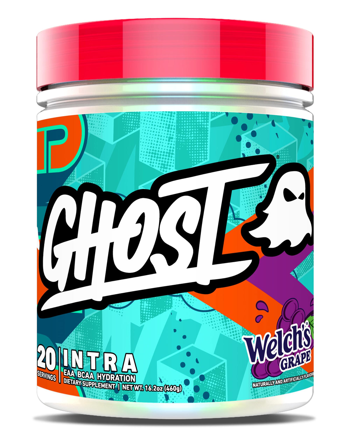 GHOST Intra frontal con sabor Welch's Grape mostrando diseño y tamaño