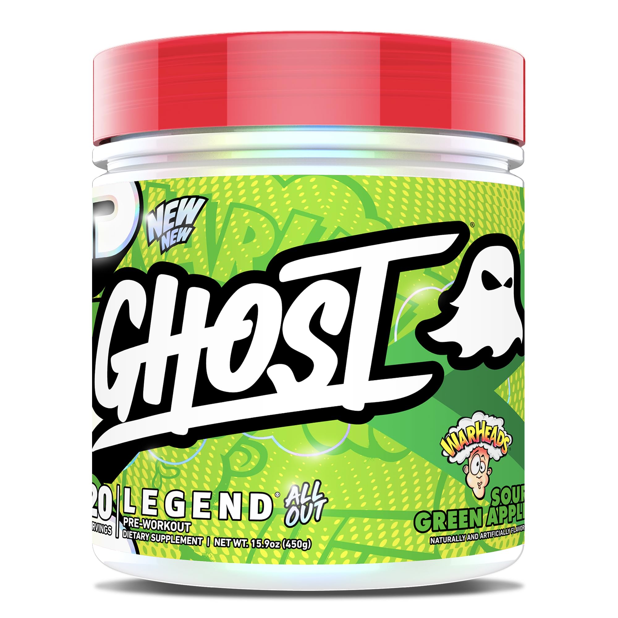 GHOST envase frontal mostrando sabor Warheads y beneficios energéticos