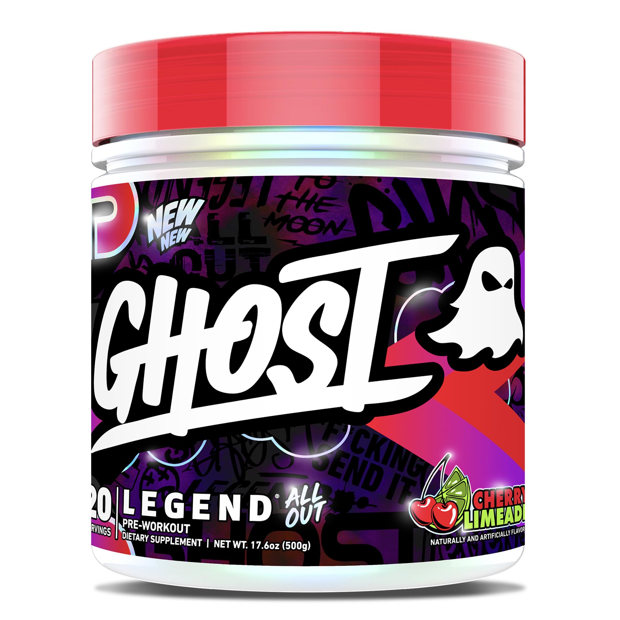 GHOST envase frente Cherry Limeade mostrando etiqueta transparente y beneficios