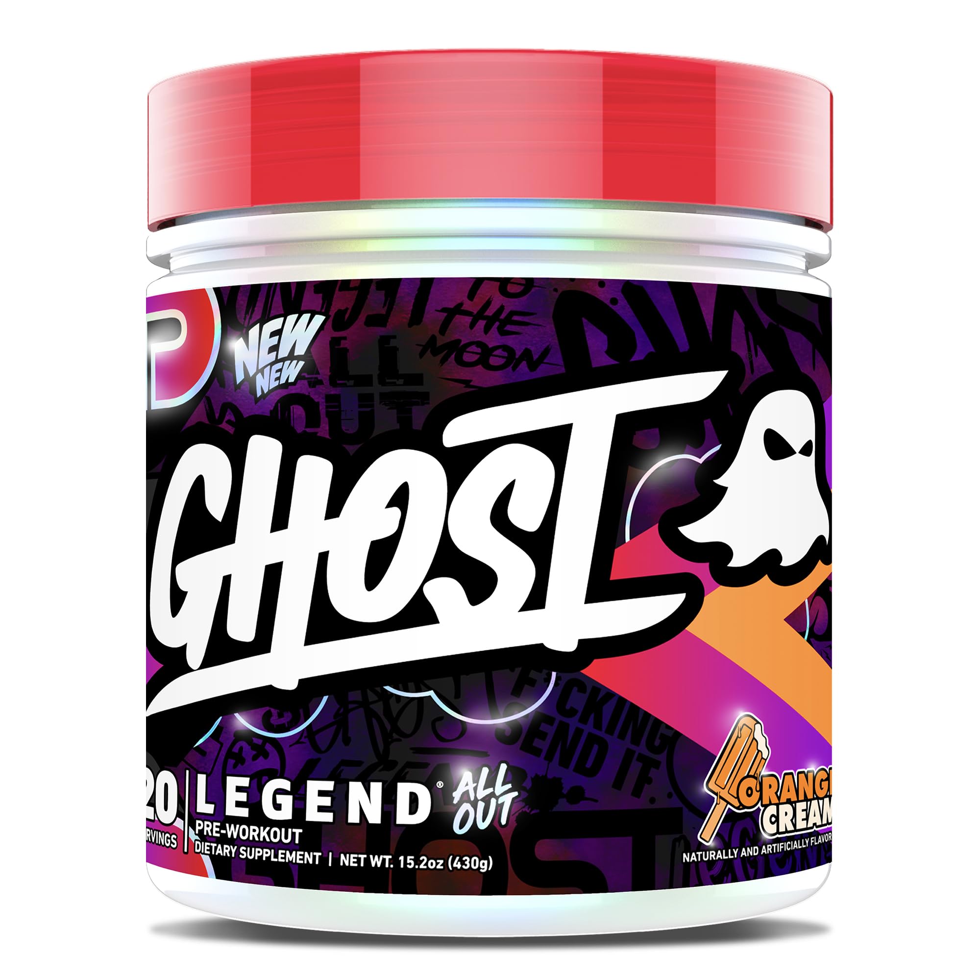 GHOST envase frontal naranja crema mostrando diseño y rendimiento