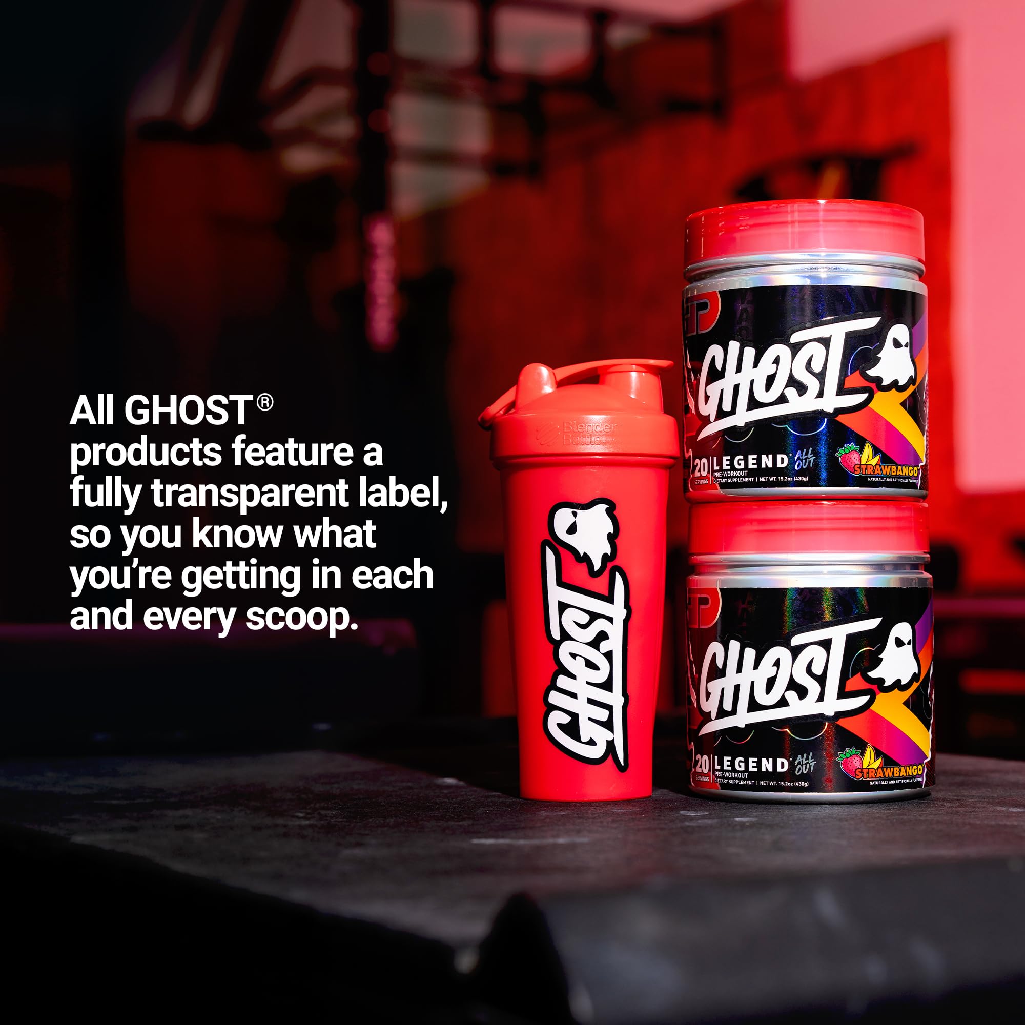 GHOST bote en mano que muestra tamaño del producto y 20 servicios