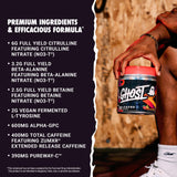 GHOST etiqueta transparente con dosis exactas y listado de ingredientes