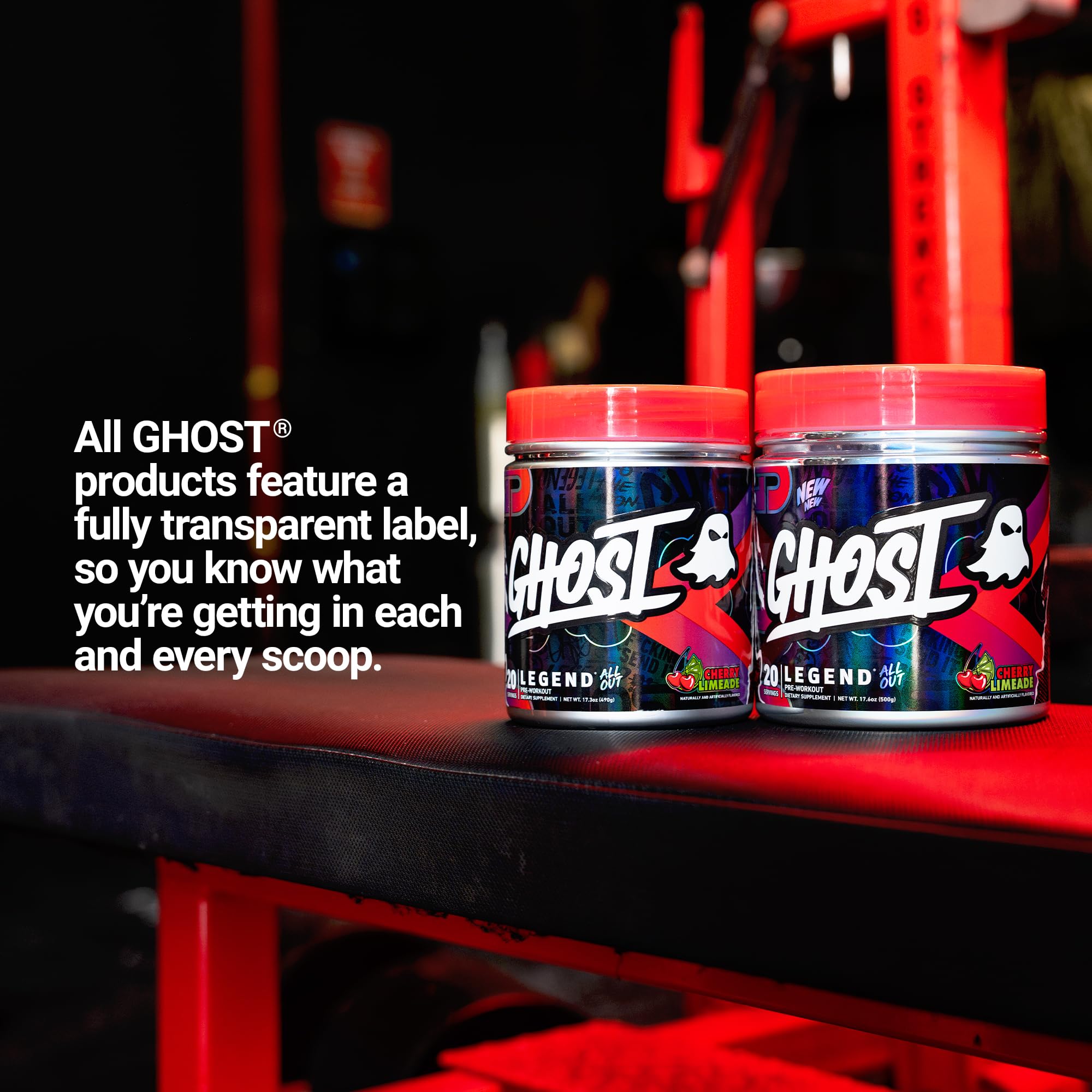 GHOST envase junto a mano para comparar tamaño y 20 servicios por bote