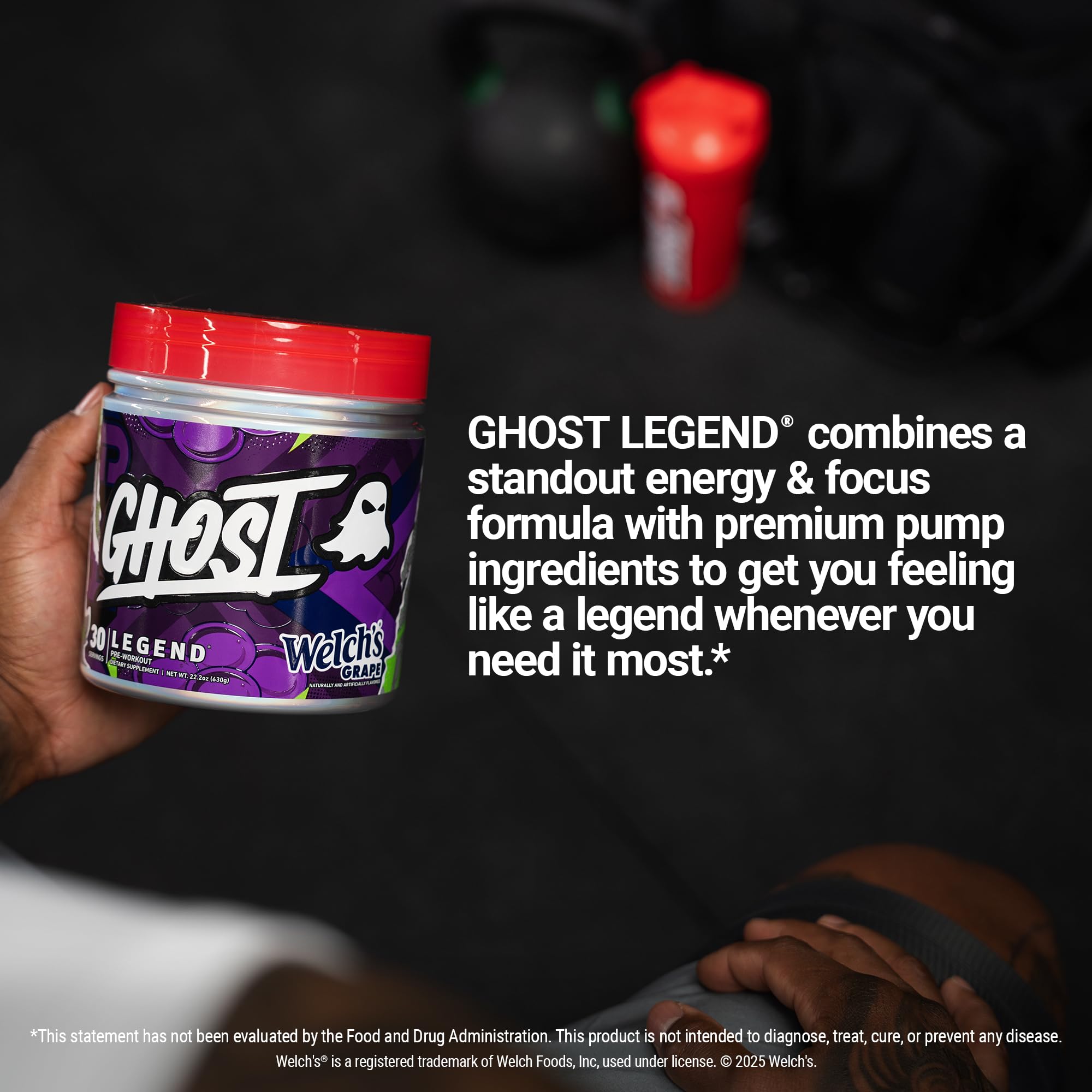 GHOST etiqueta transparente con lista de ingredientes y dosis visibles para confianza