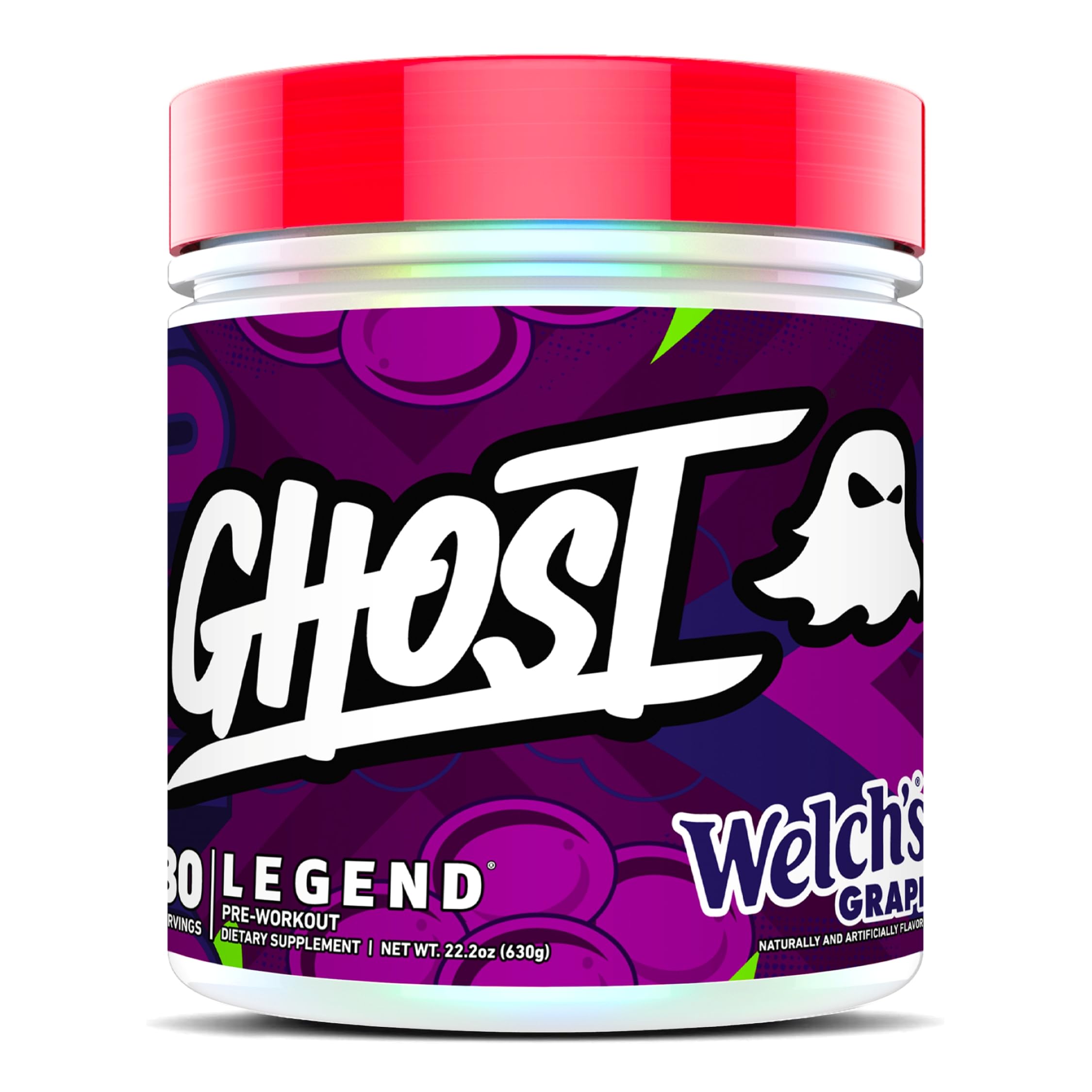 GHOST envase frontal Welch's Grape mostrando diseño atractivo y claridad de marca