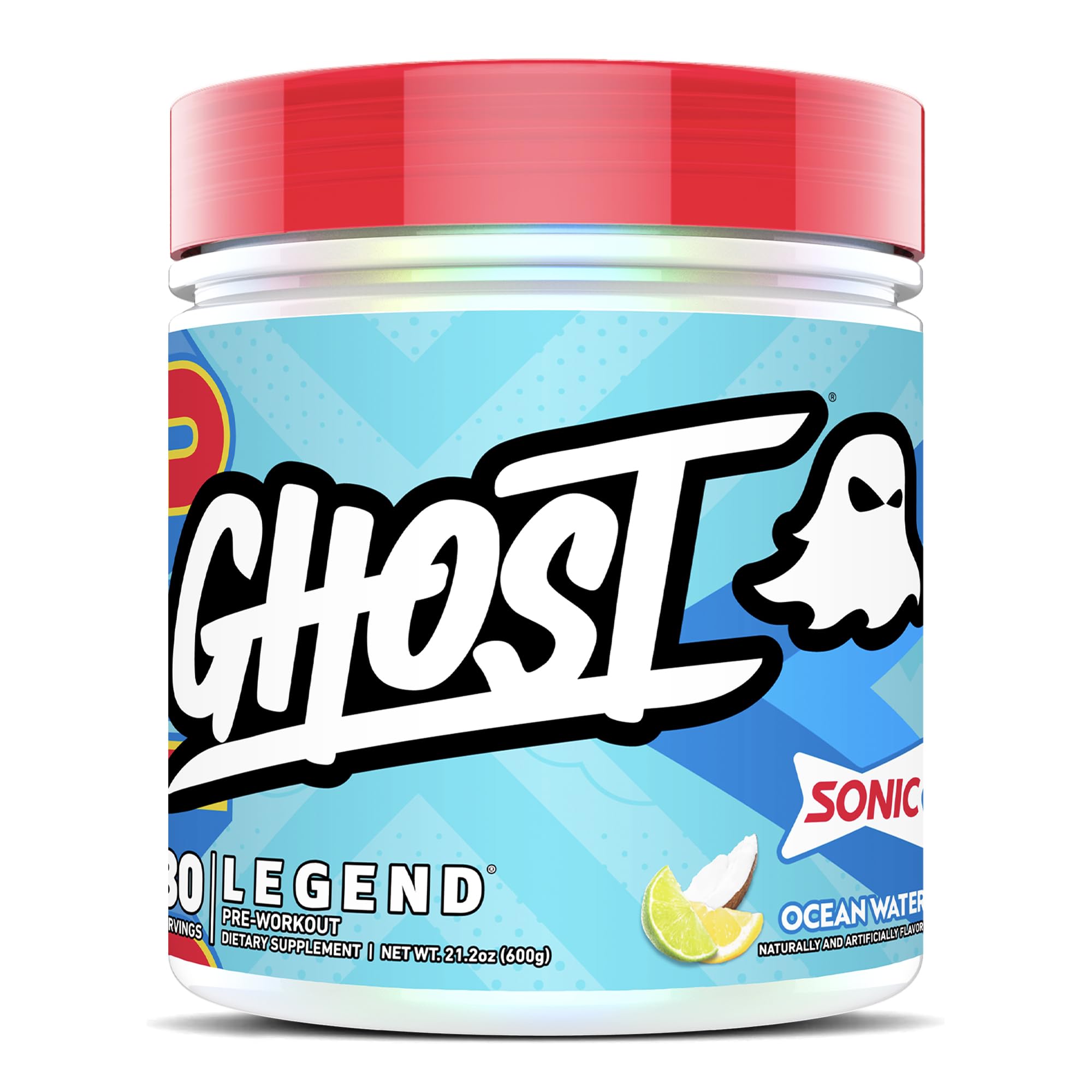 GHOST envase frontal Sonic Ocean Water mostrando diseño y beneficios visibles
