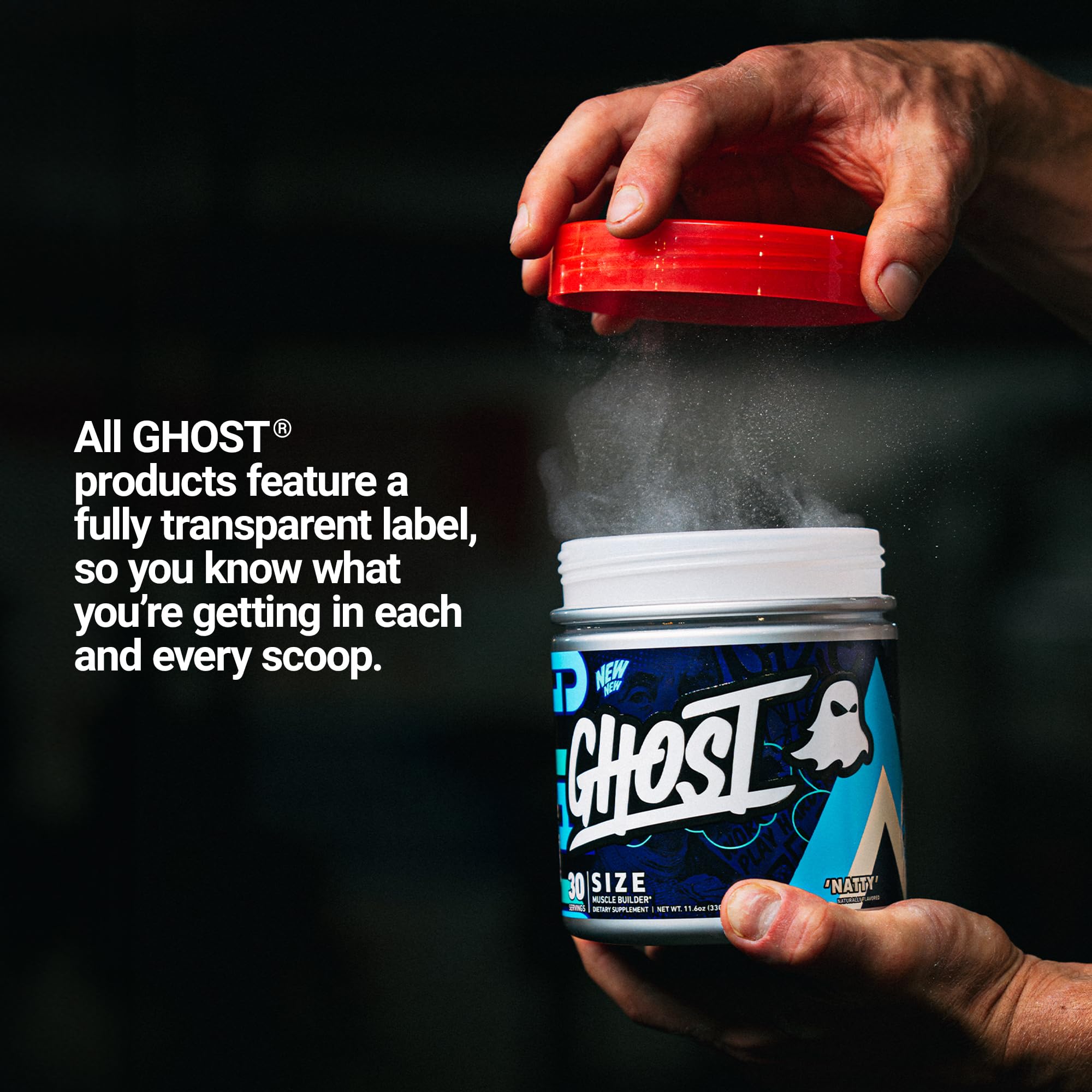 GHOST etiqueta transparente que exhibe dosis completas y seguridad