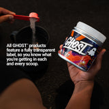 GHOST etiqueta transparente con listado de ingredientes y dosis claras