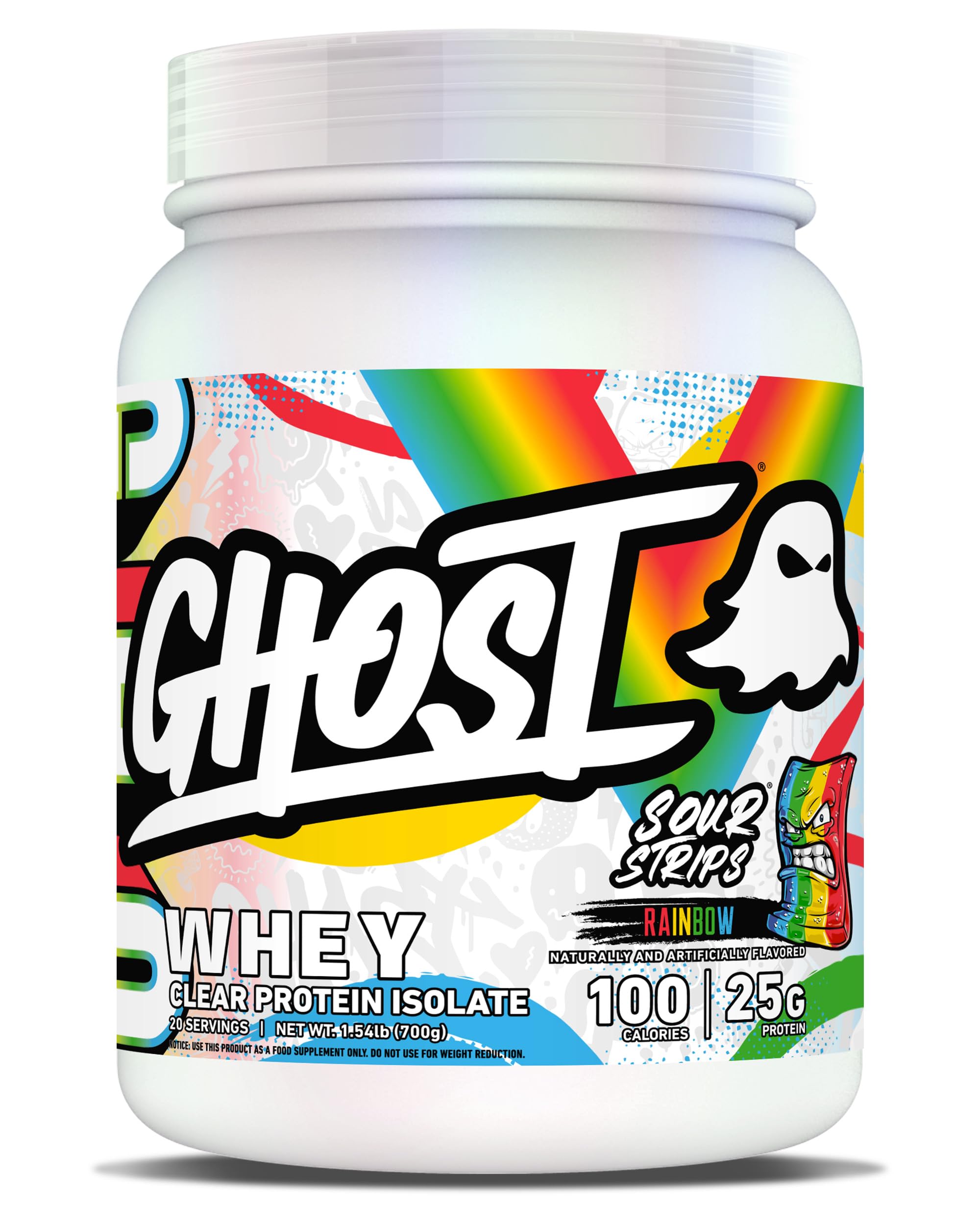 Envase GHOST Clear Whey Isolate frontal mostrando el diseño y beneficios visibles