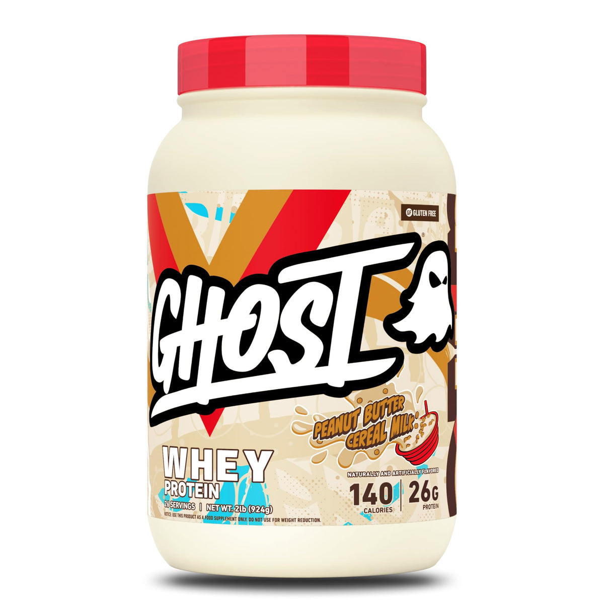 GHOST envase frontal mostrando la marca y sabor Peanut Butter Cereal Milk, facilita elección