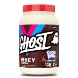 GHOST envase frontal 2 lb mostrando sabor Cocoa Puffs y beneficio de 25 g proteína