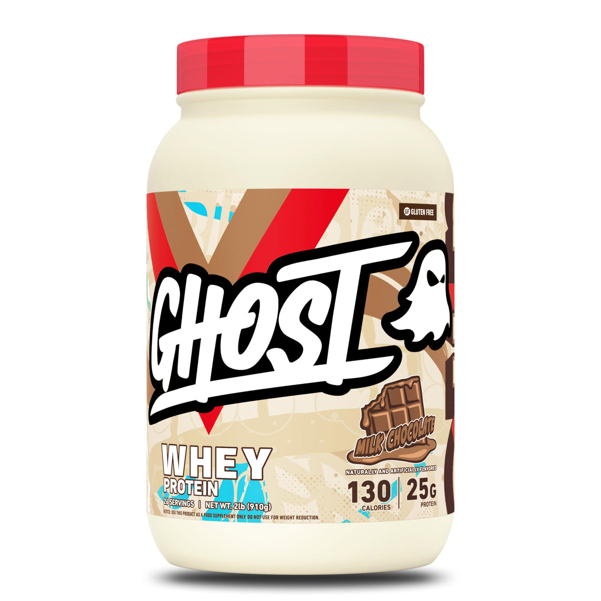 GHOST envase frontal 2 lb con diseño y cantidad de porciones visible