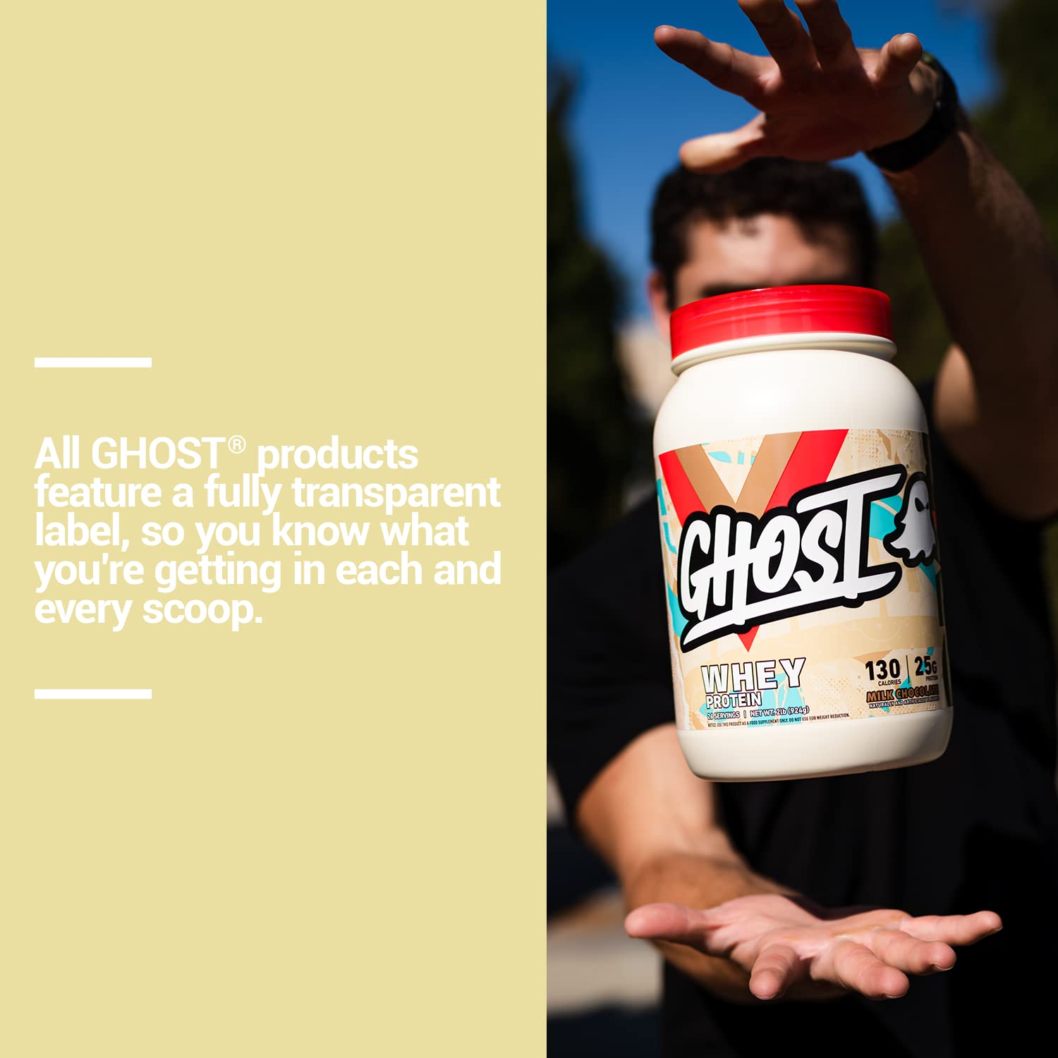 GHOST etiqueta transparente con desglose exacto de ingredientes activos