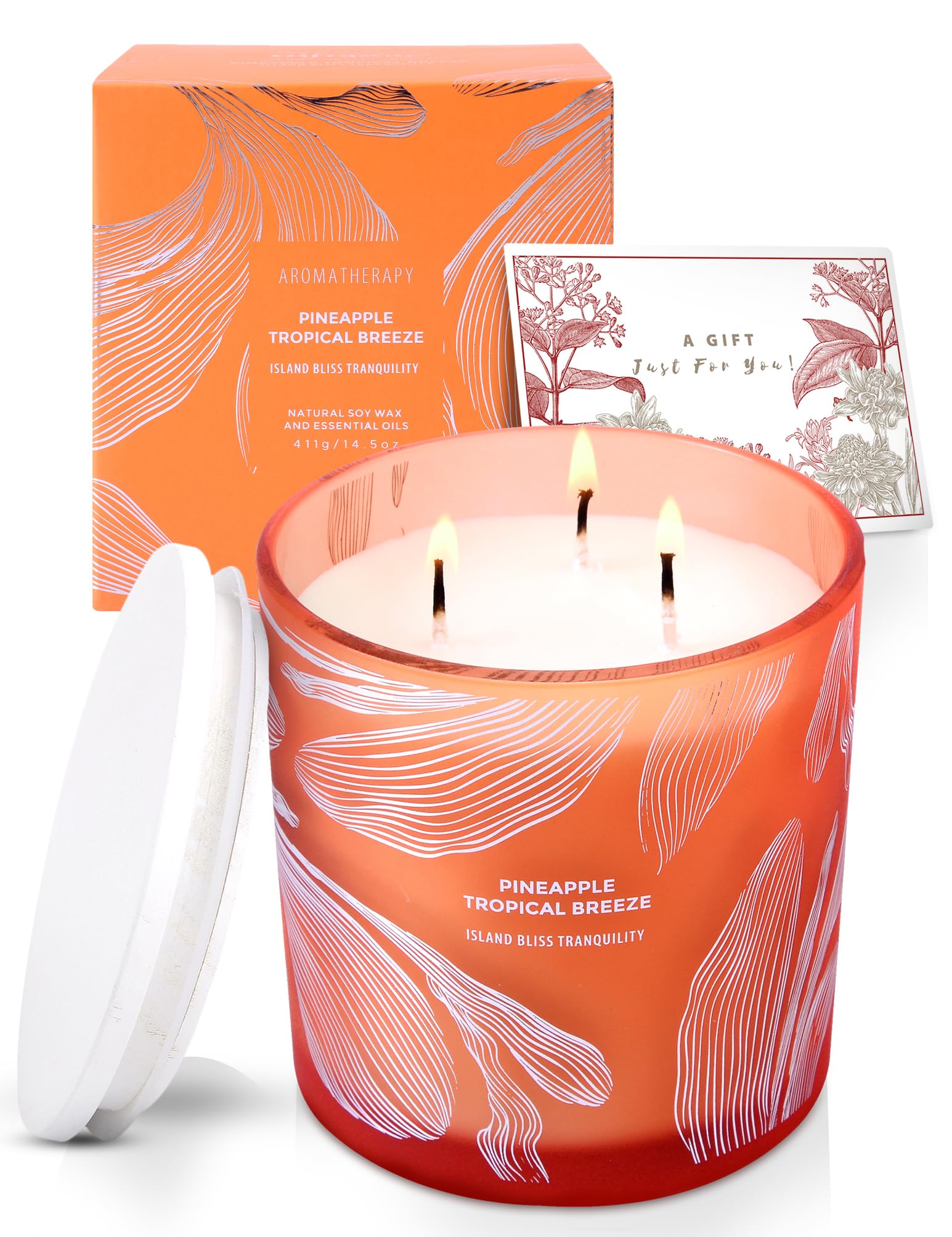 GIFTAWAY vela en manos mostrando tamaño 14.5 oz y uso cómodo en casa