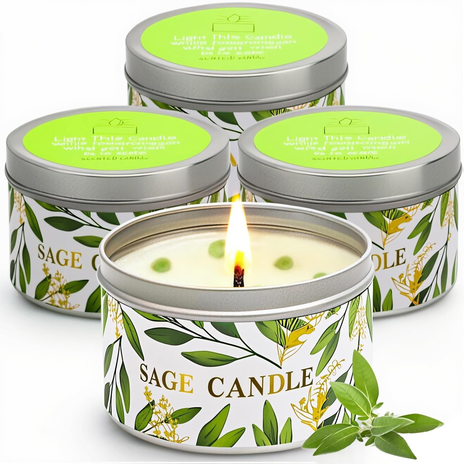Gisly paquete frontal de cuatro velas mostrando diseño y beneficios calmantes