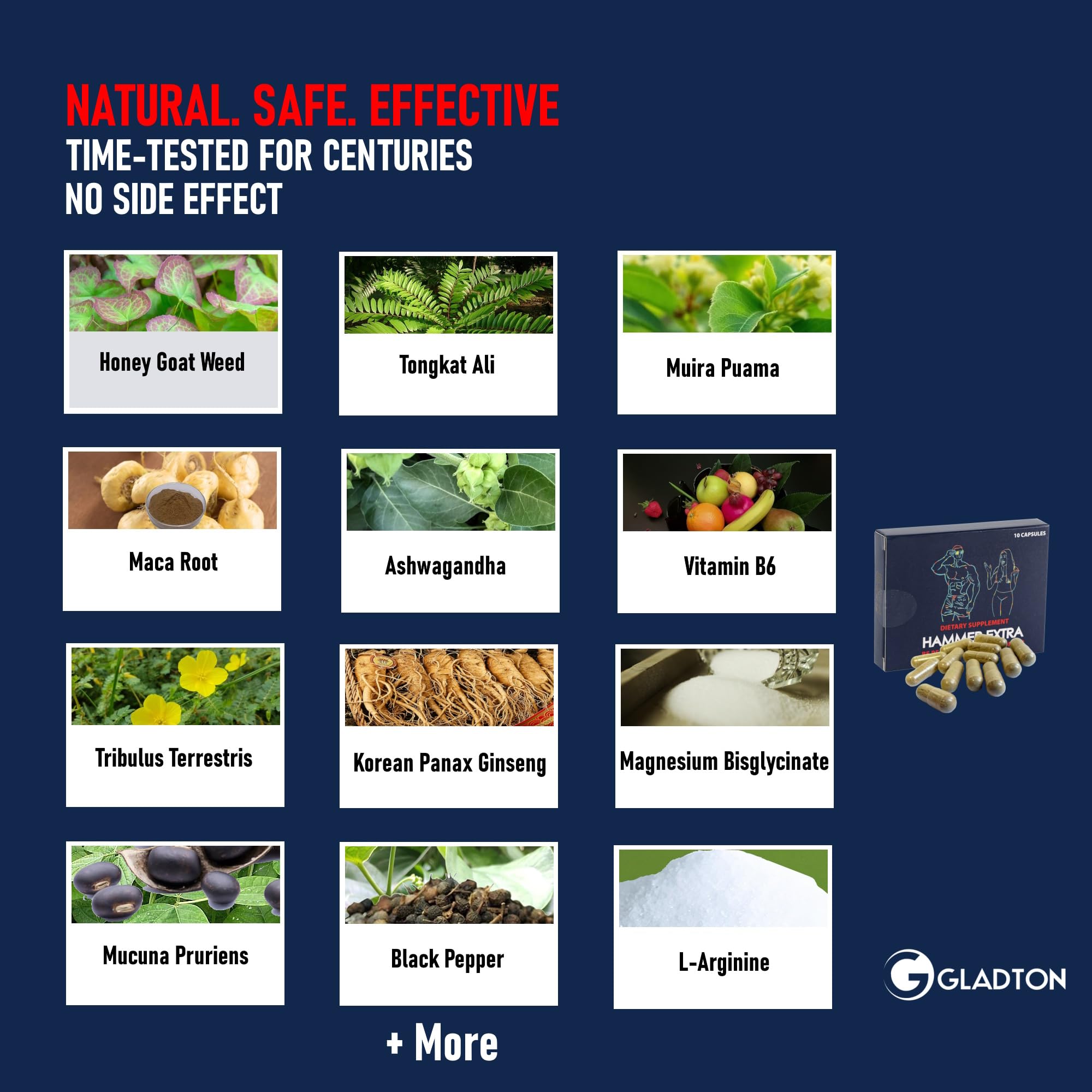 GLADTON Hammer Extra etiqueta con lista de ingredientes y certificación GMP