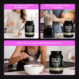 GLO closeup de etiqueta con ingredientes y beneficios visibles
