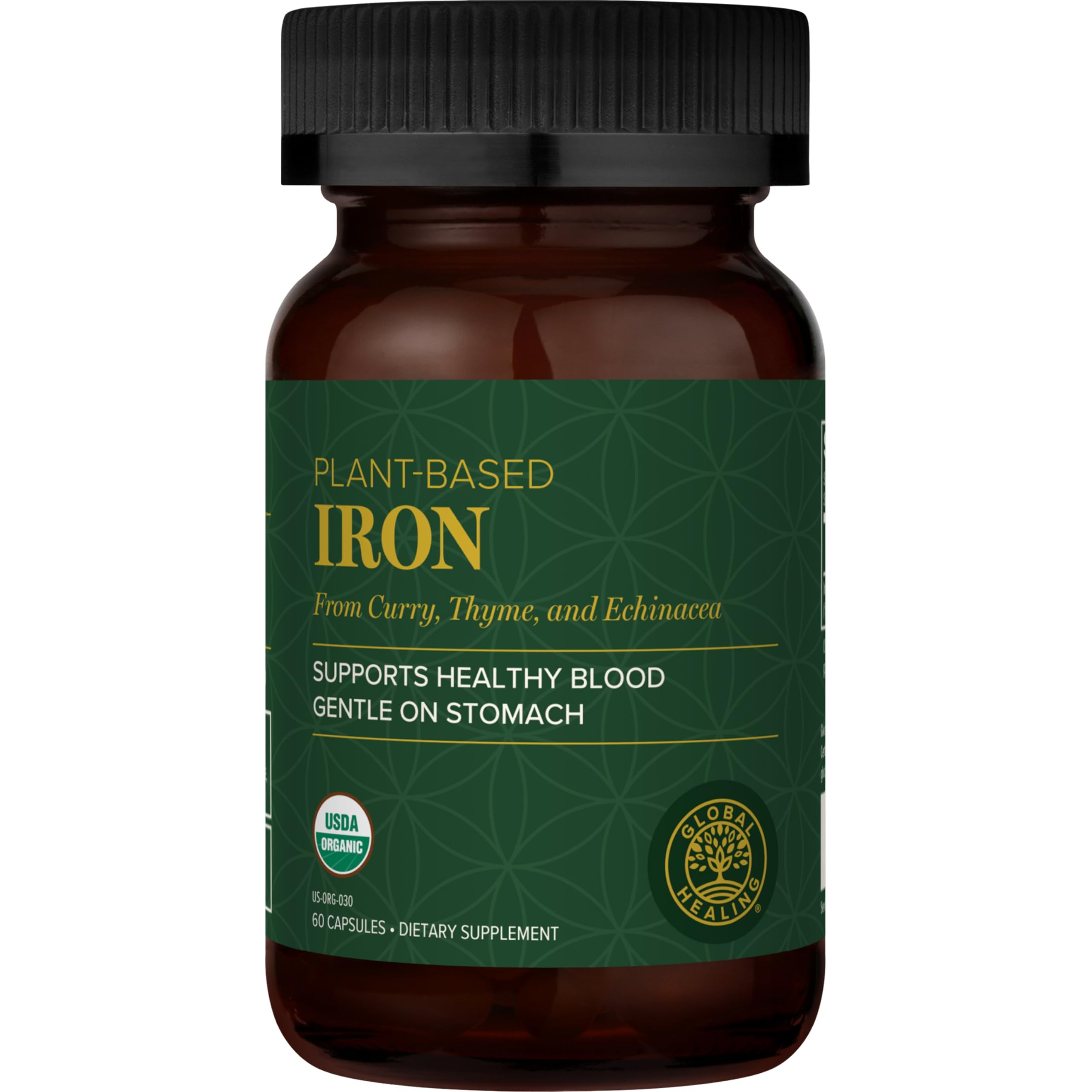 Global Healing Center botella Blood Builder frontal con etiqueta clara y beneficios visibles