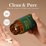 Global Healing Center primer plano de la etiqueta con ingredientes y certificación cGMP