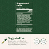 Global Healing Center etiqueta con ingredientes y detalles de fabricación cGMP
