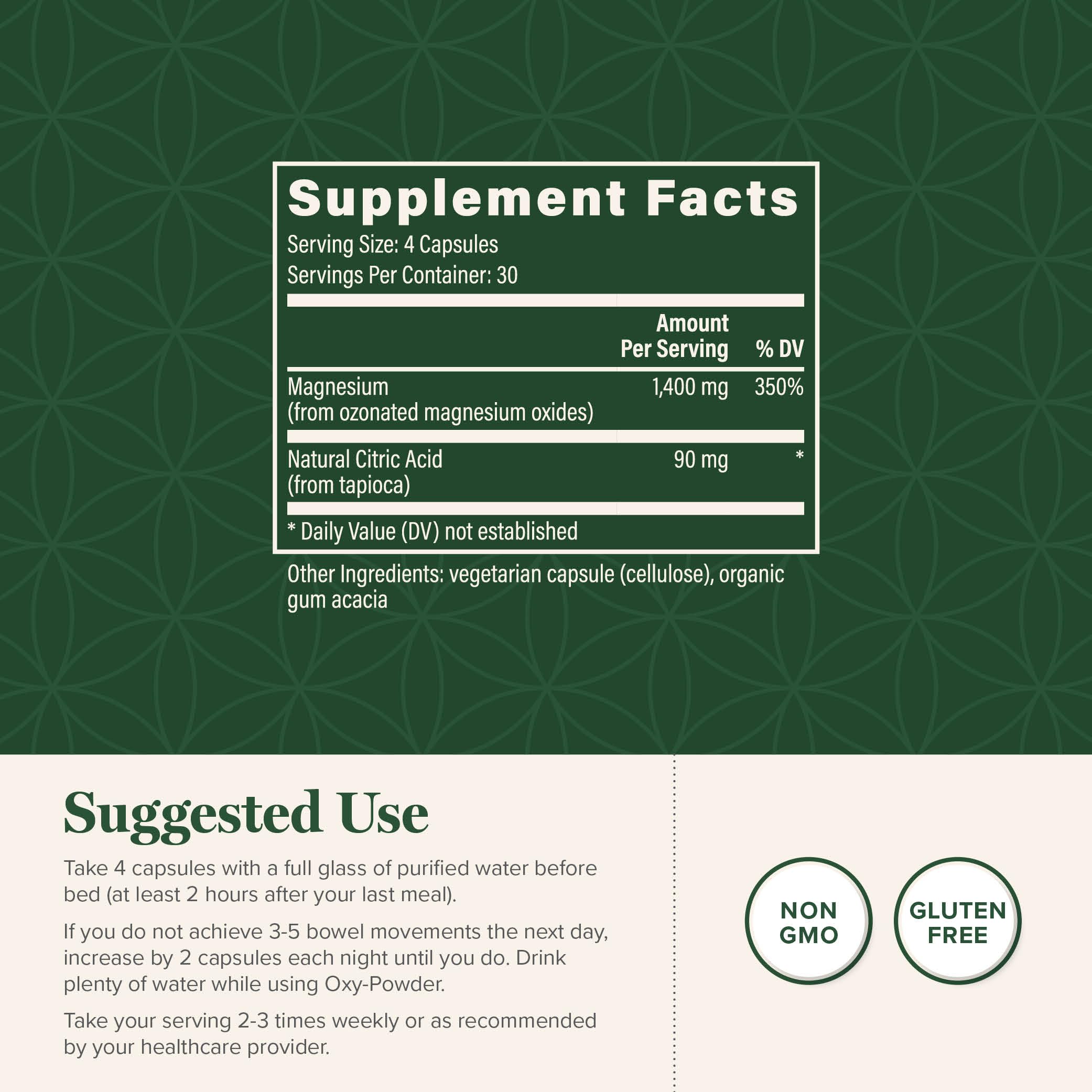 Global Healing Center Oxy-Powder detalle de etiqueta con ingredientes y uso seguro