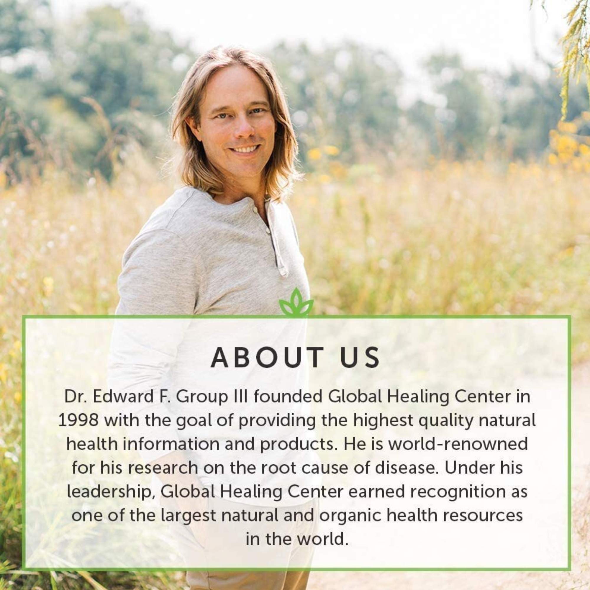 Global Healing Center etiqueta con información de ingredientes y control de calidad