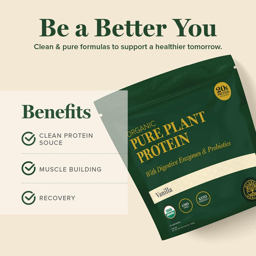 Global Healing ingredientes garbanzo y guisante destacando proteína vegetal