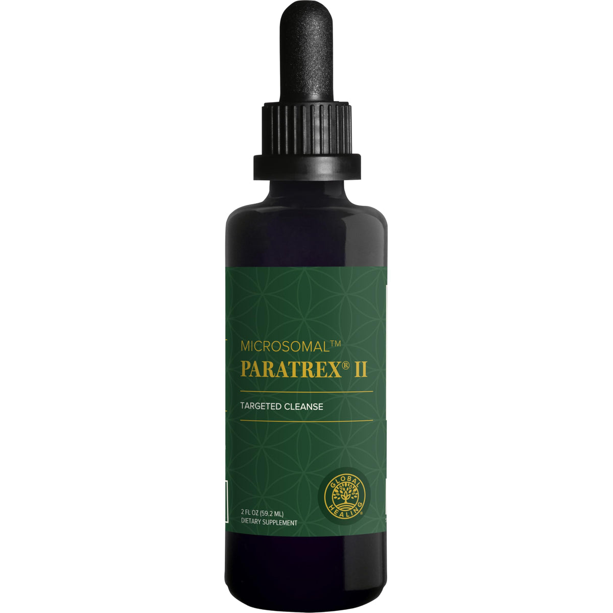 Global Healing Paratrex II vista frontal mostrando etiqueta clara y beneficios