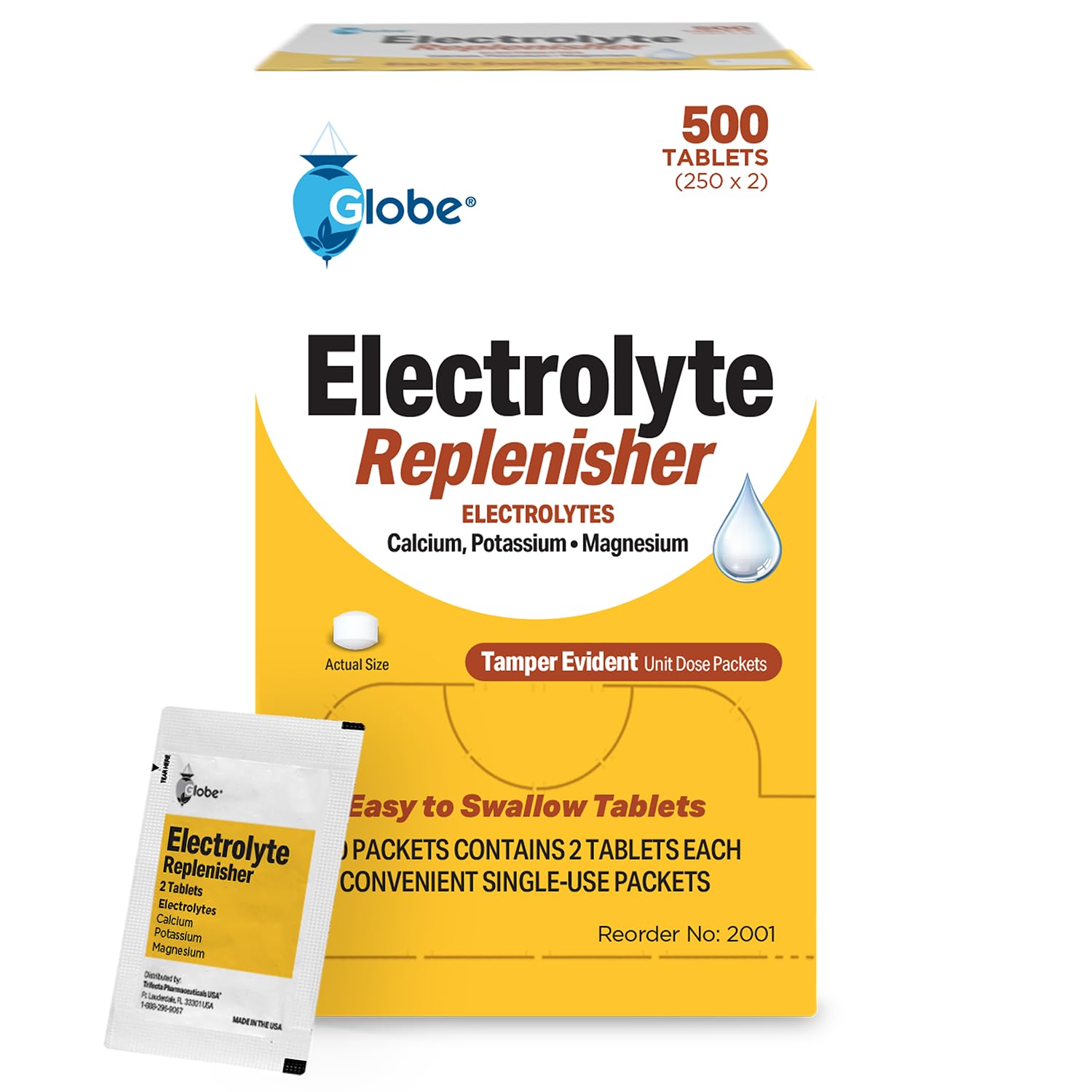 Globe caja abierta que exhibe 250 sobres y 500 tabletas