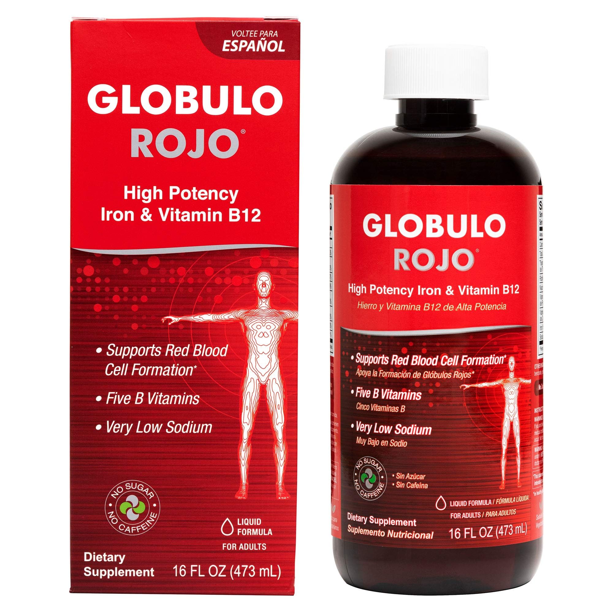 Globulo Rojo vista frontal de la botella mostrando el envase y etiqueta