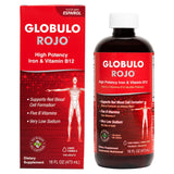 Globulo Rojo vista frontal de la botella mostrando el envase y etiqueta