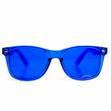 GloFX gafas azules frontal mostrando estilo y confianza