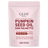 Glov Nutrition frontal del envase con 120 softgels mostrando el contenido y beneficios