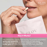 Glov Beauty cápsula junto a moneda para comparar tamaño, fácil de tragar