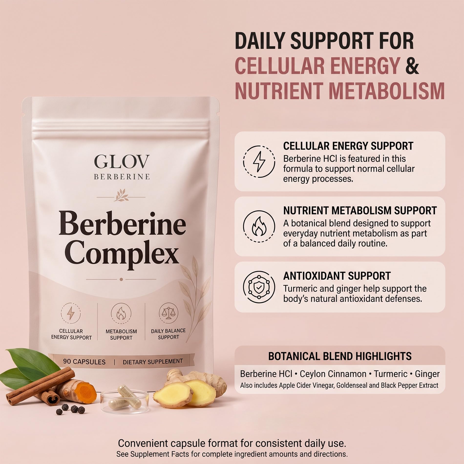 glov berberine cápsulas vegetales mostradas para fácil ingestión