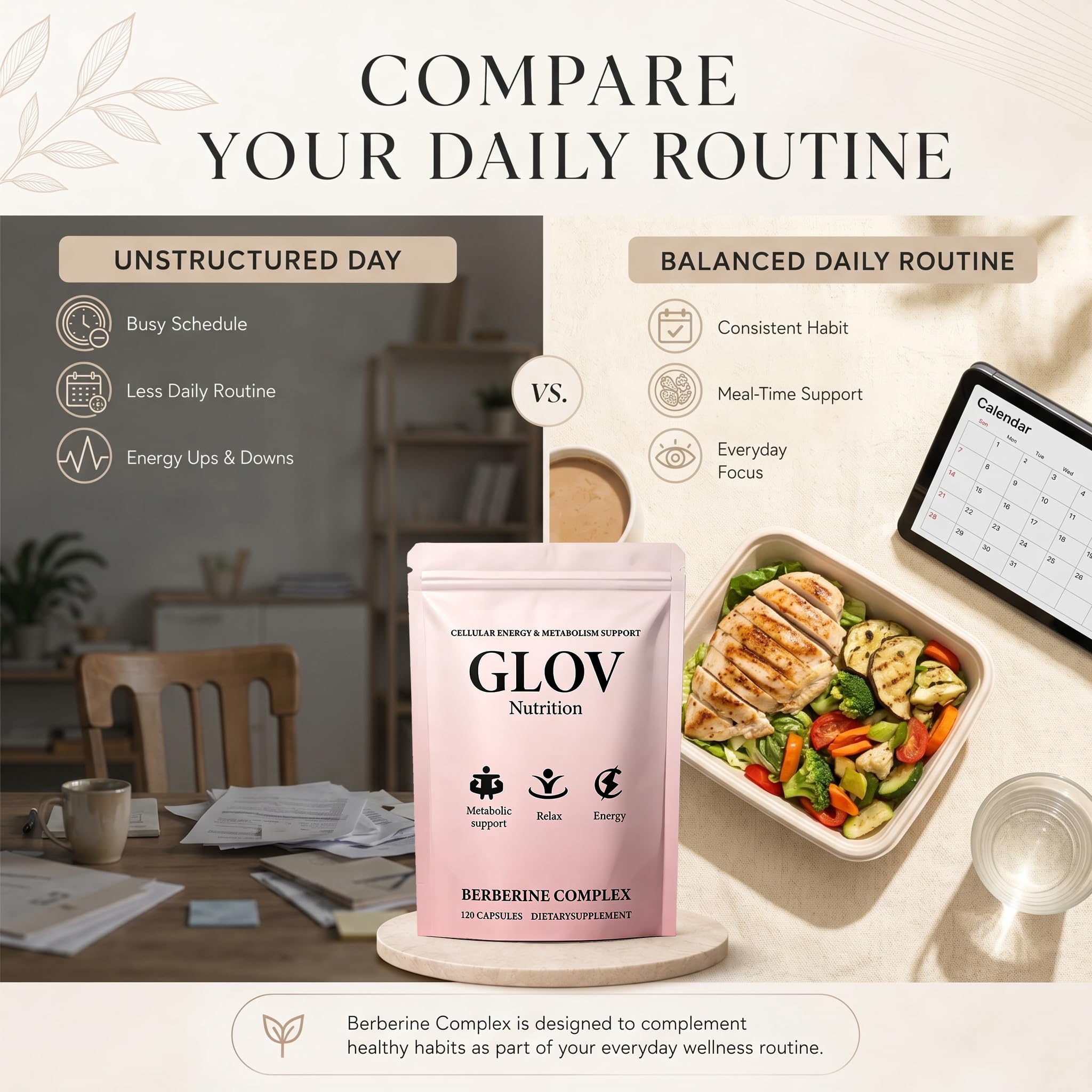 Glov Nutrition cápsula junto a moneda para comparar tamaño y portabilidad