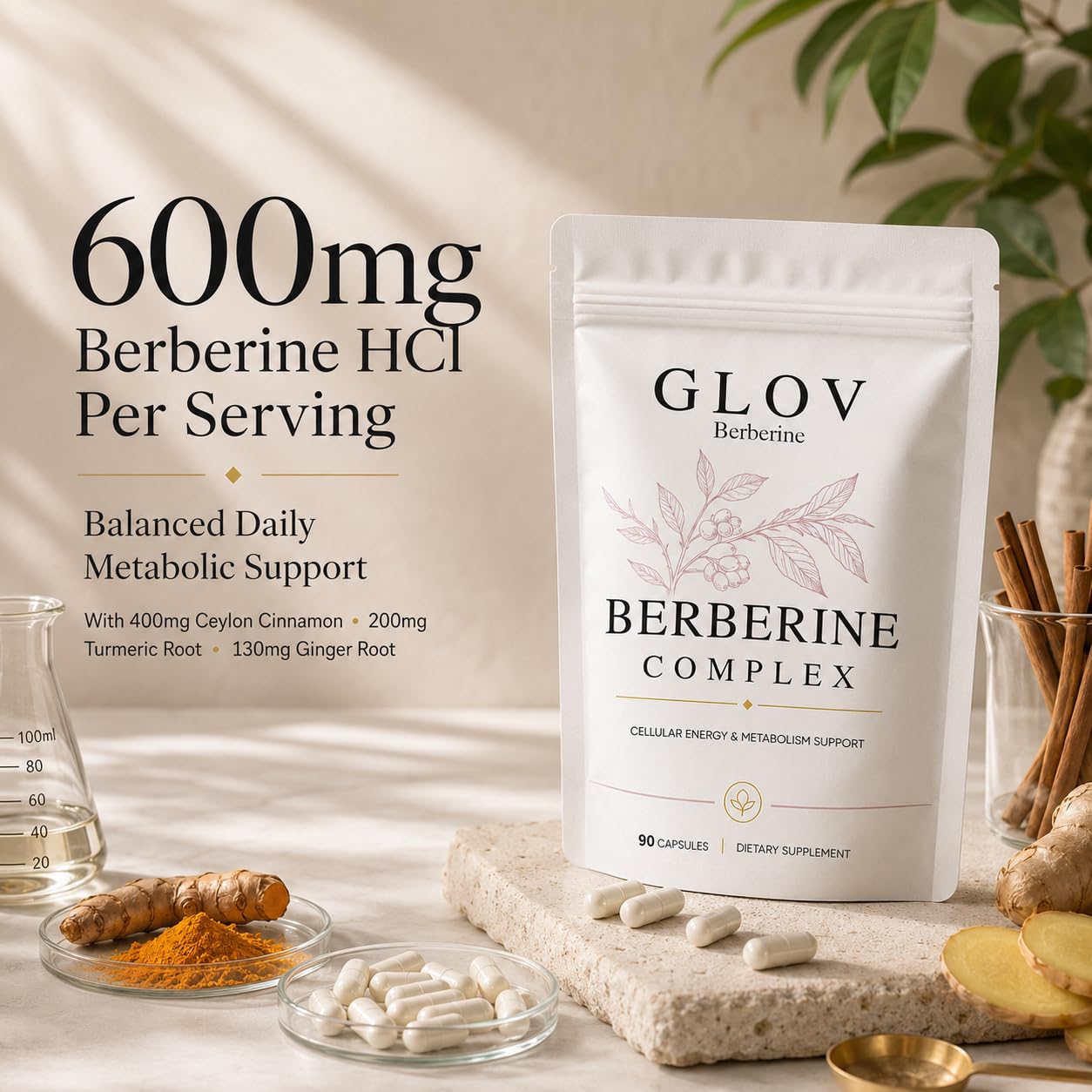 glov berberine etiqueta con listado de ingredientes y dosificación visible