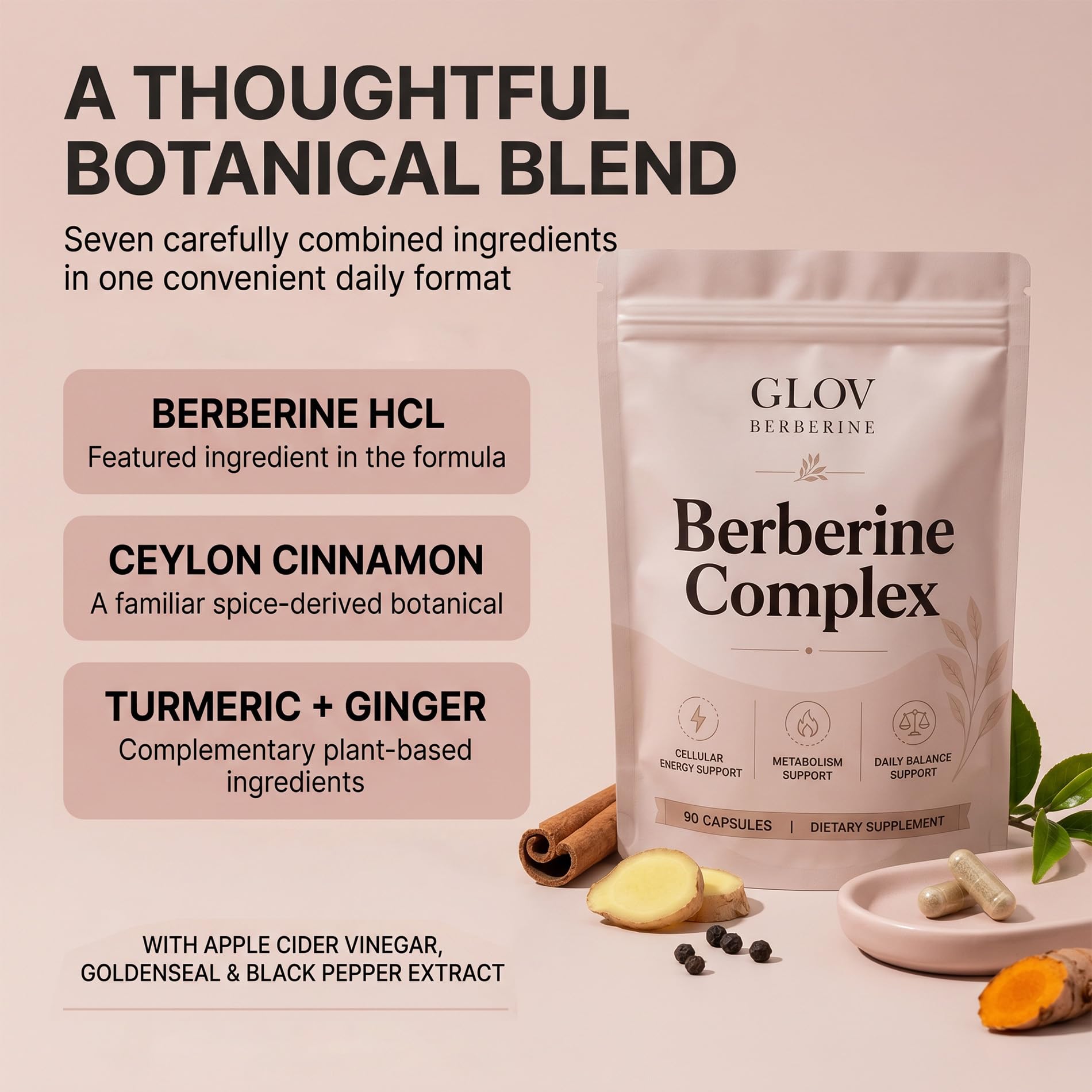 glov berberine ingredientes naturales dispuestos que transmiten calidad