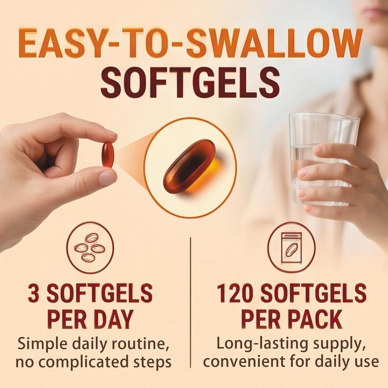 Glov Nutrition primer plano de una softgel para apreciar la textura y fácil ingestión