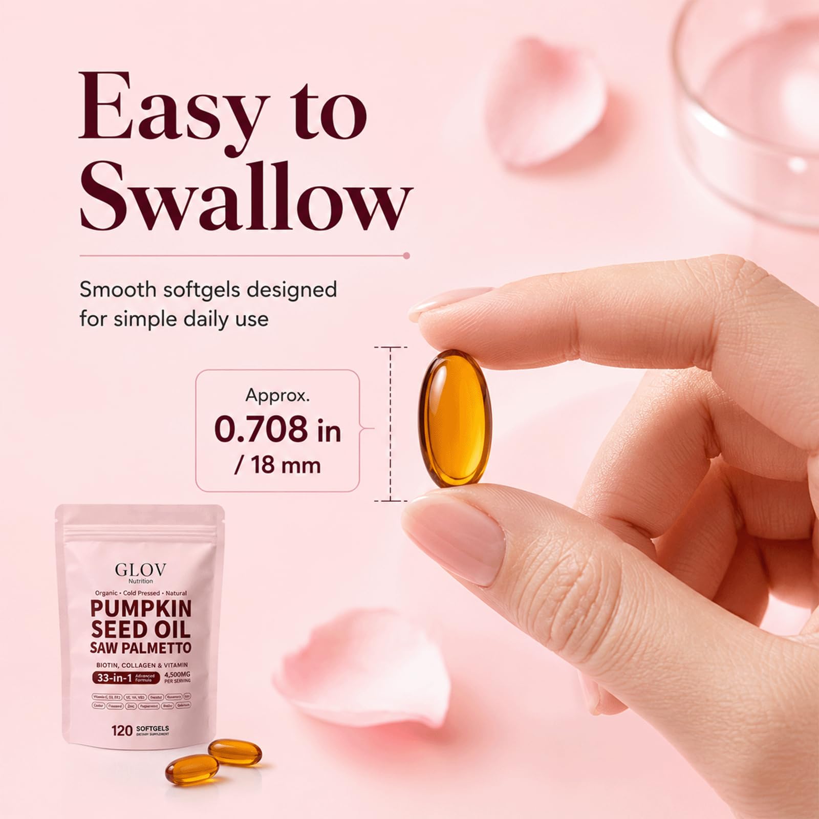 Glov Organic semilla de calabaza y saw palmetto representando origen vegetal