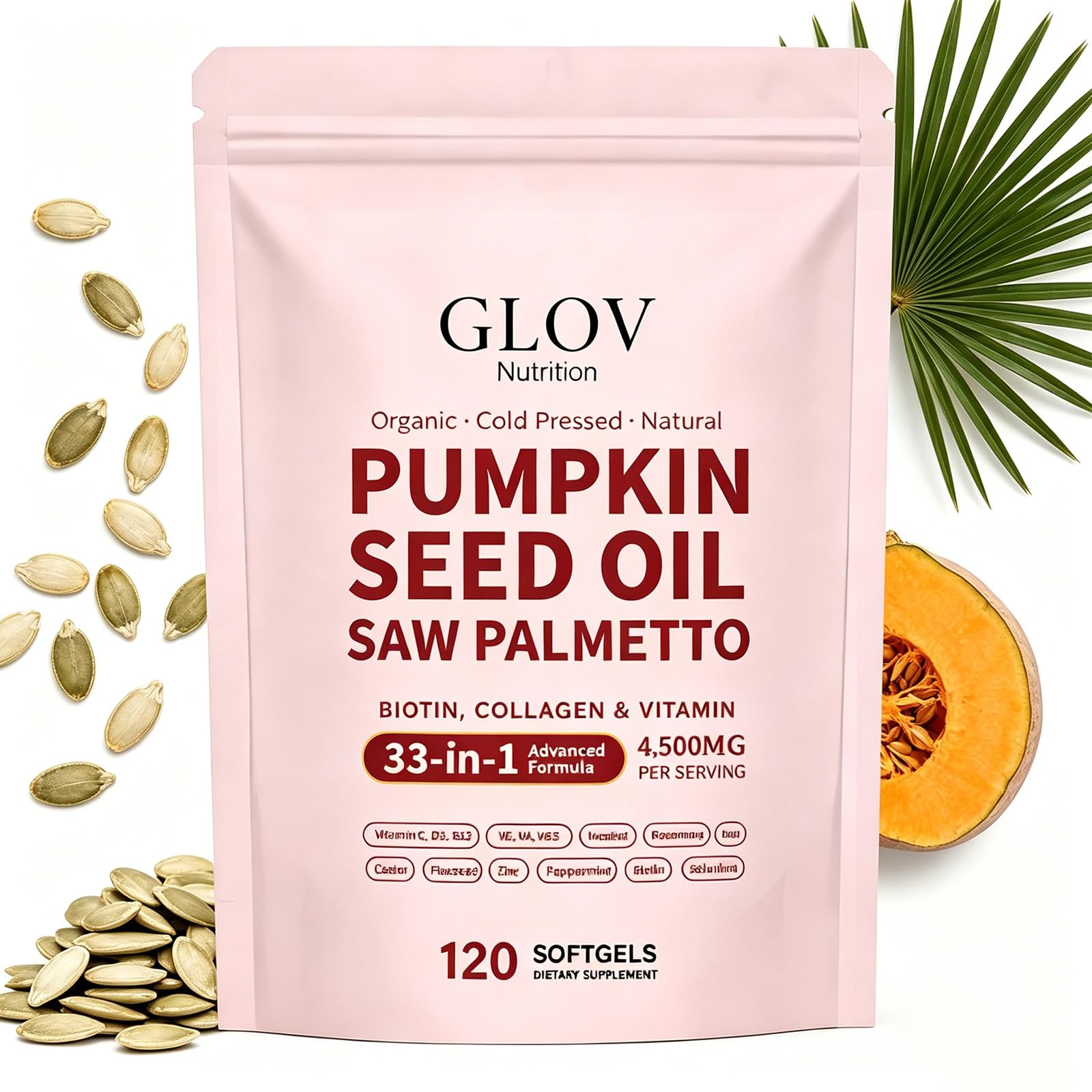 Glov Nutrition envase frontal de softgels mostrando 120 cápsulas y fácil conservación