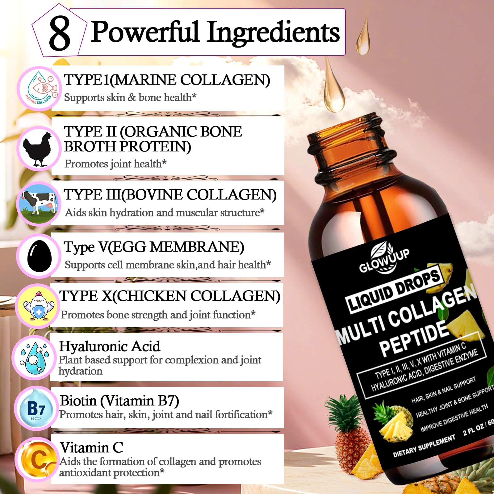 GLOVVUUP primer plano de etiqueta con ingredientes claves visibles