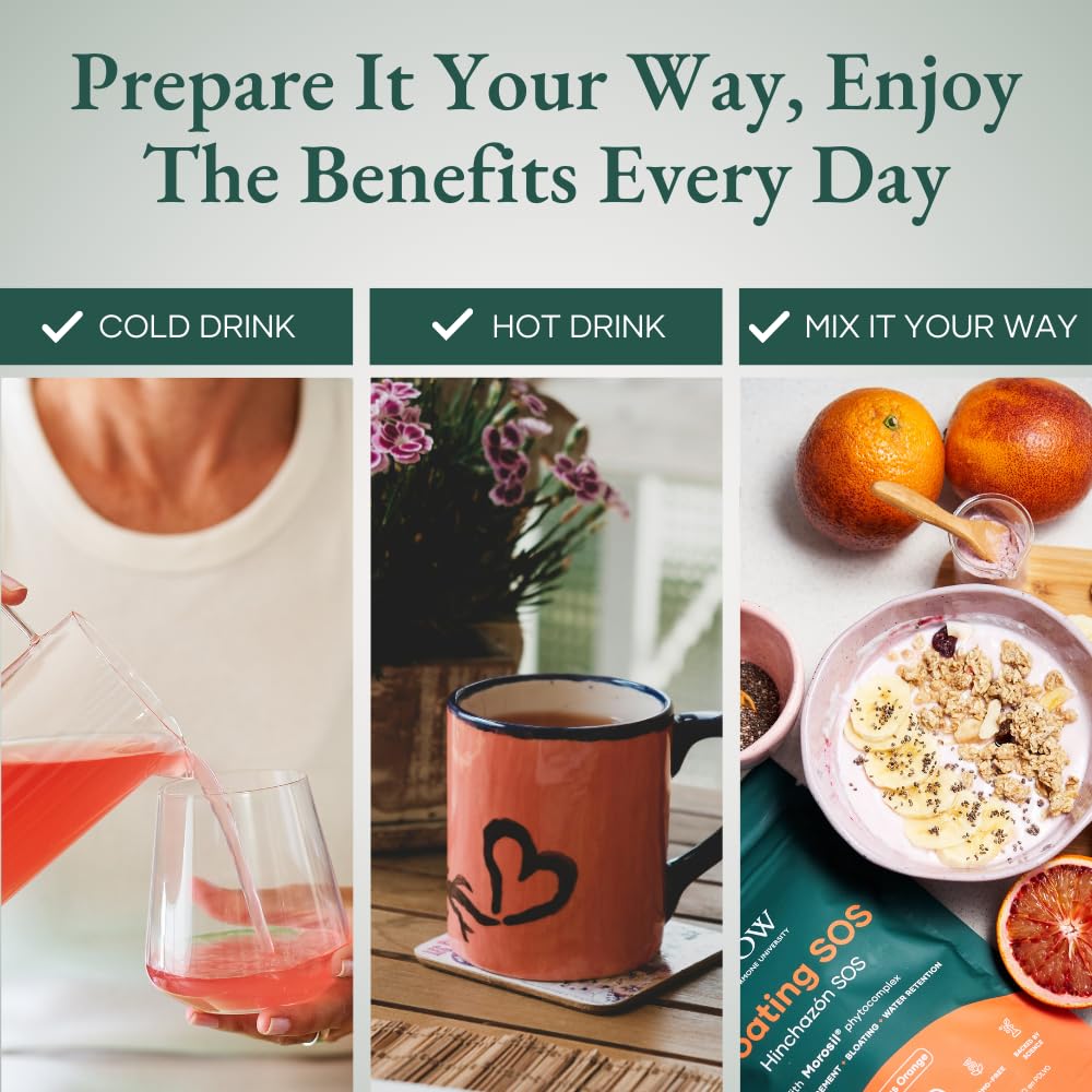 Glow Botanica en mesa de desayuno, uso diario para sentirse más ligera
