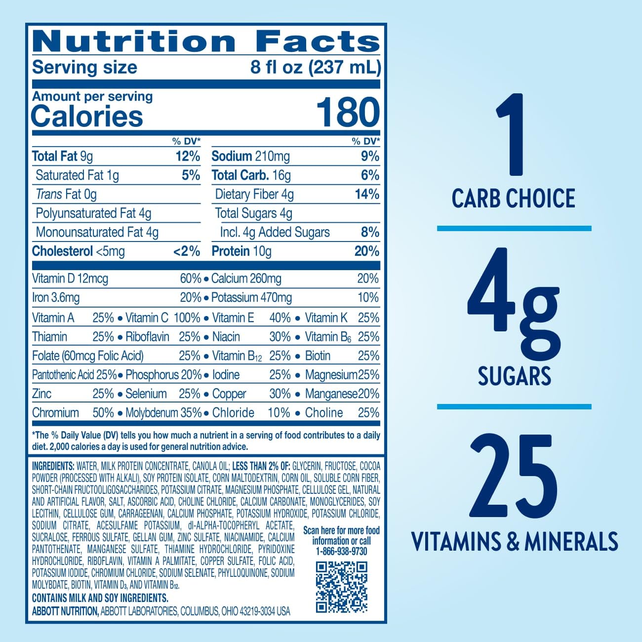 Glucerna etiqueta nutricional visible con información de CARBSTEADY y vitaminas
